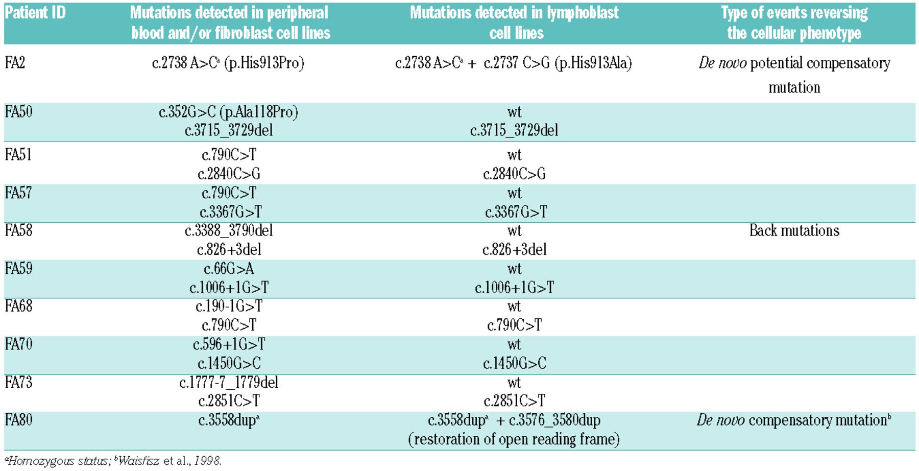 Molecular Analysis Of Fanconi Anemia The Experience Of The Bone Marrow Failure Study Group Of The Italian Association Of Pediatric Onco Hematology Haematologica